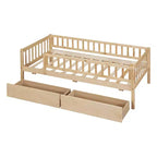 Twin Size Low Daybed with Storage Drawers, Wood Twin Platform Bed Frame with Rails for Boys and Girls Bedroom