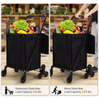 Heavy Duty Stair Climbing Shopping Cart - 360 Swivel Tri-Wheels, Waterproof Liner,135LBS,Folding Carbon Steel Trolley for Laundry, Groceries