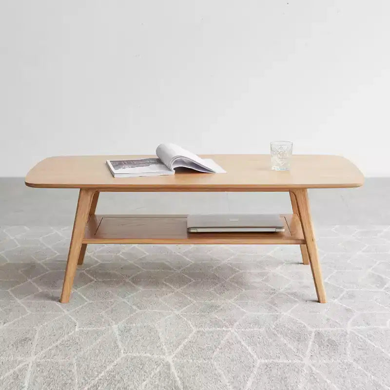 Table basse rectangulaire en bois de chêne massif moderne avec étagère de rangement GDFStudio Wright