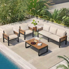 4-Piece Outdoor Sofa Set for 5 with Solid Wood Coffee Table and Removable Cushions