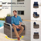 EAGLE PEAK Ensemble de conversation d'extérieur en osier pour patio, chaises pivotantes à bascule, canapé 3 places, causeuse, table, 8 pièces