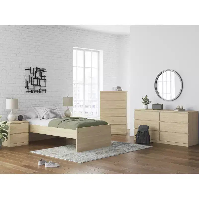 Signature Design by Ashley Modern Onita 6 Drawer Dresser, Natural Brown Wood Finish Dresser with Hardware-Free Design