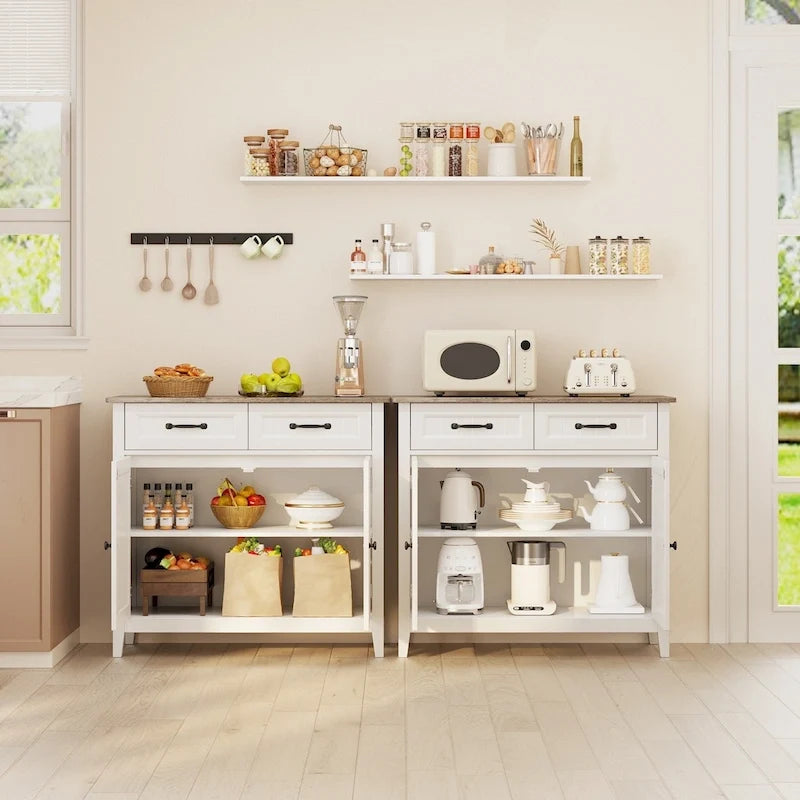 Buffet de cuisine avec 2 tiroirs, meuble de rangement, console de café, meuble d'entrée en bois avec placard à double porte