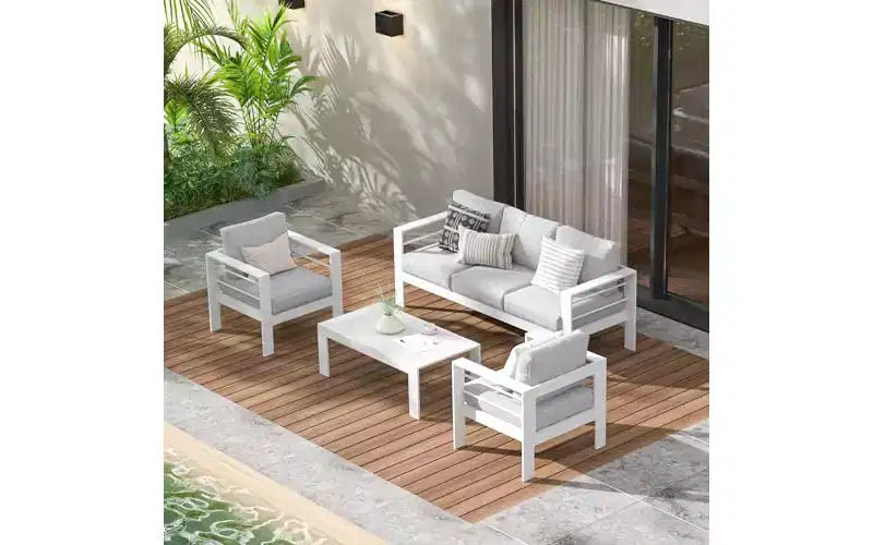 Heynemo Aluminum Outdoor Patio Furniture Set, 4 Pcs Modern Outdoor Conversation Set Sectional Sofa with Cushion and Coffee Table for Balcony