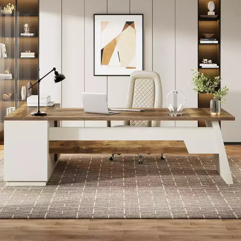 Bureau de direction en L Lantine Modern 78 avec tiroirs et classeur latéral