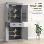 71 Kitchen Pantry Cabinet with LED Lights, 6 Door Shelves, a Drawer and 4 Adjustable Shelves