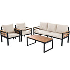 4-Piece Outdoor Sofa Set for 5 with Solid Wood Coffee Table and Removable Cushions