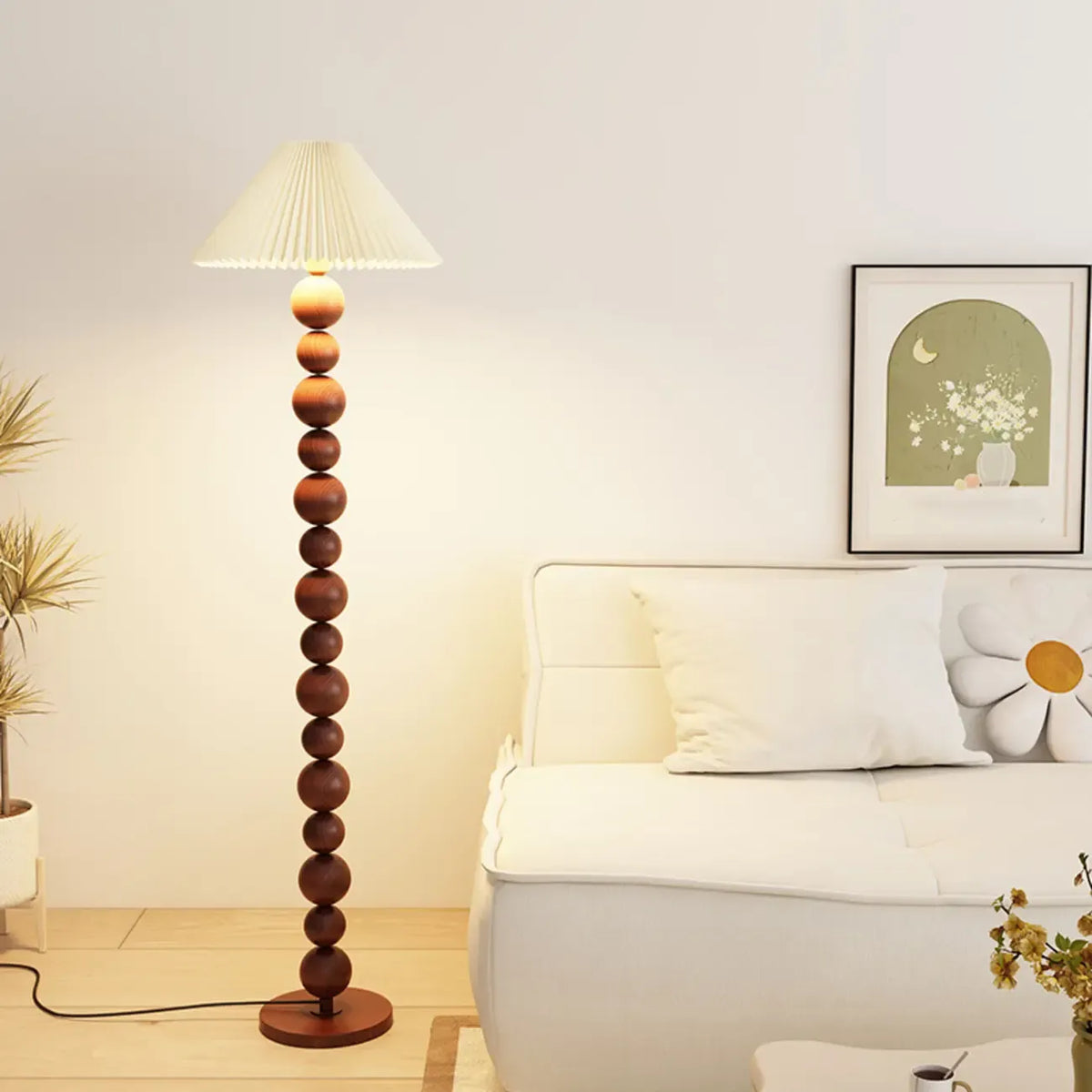 Decorative Modern Stacked Ball Floor Lamp with Fabric Shade