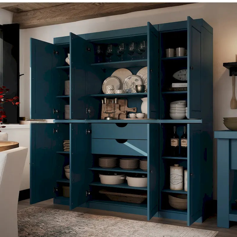 100% Solid Wood Kitchen China Pantry Buffet with Glass or Solid Wood Doors and 2-Drawer Kit 65 x 71.5