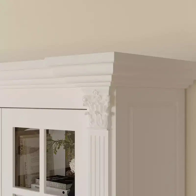 Grand buffet vaisselier blanc avec portes vitrées, bahut de rangement pour cuisine, salon, étagères à livres