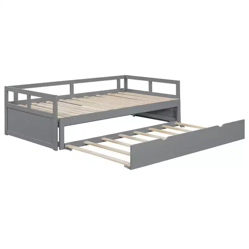Okak Twin Size Extending Design Daybed with Trundle/Drawers & Safety Rails,Solid Wood Platform Bed Frame for Teens,Adults