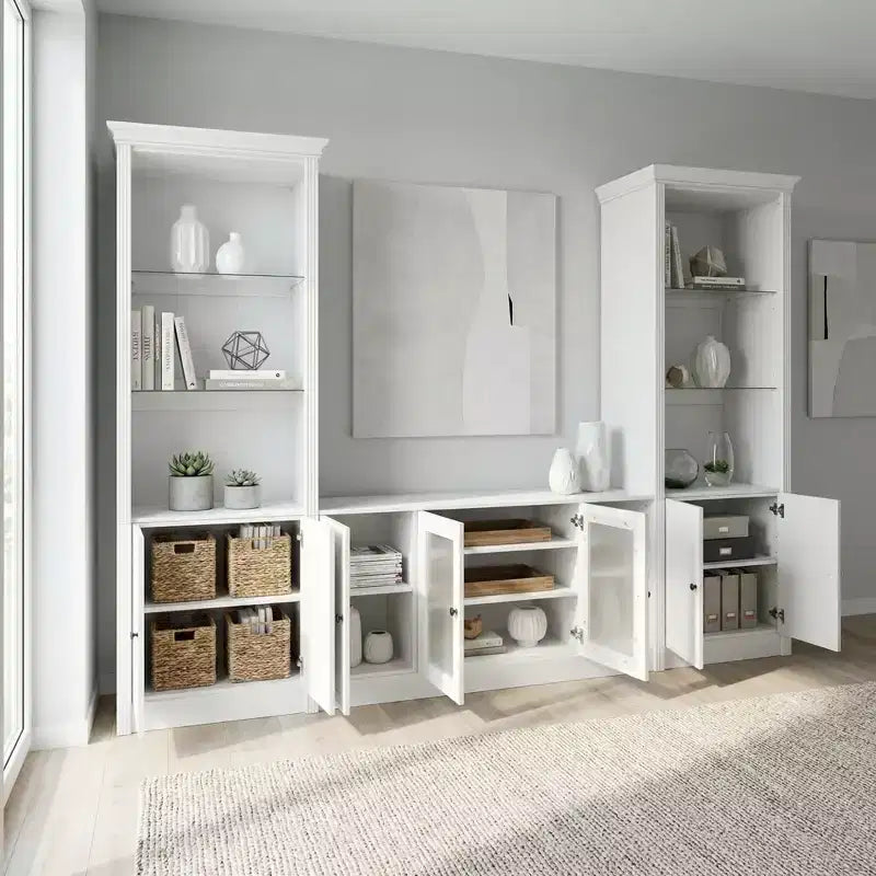 JVNOXK 91 128.2 Meuble mural moderne 3 pièces avec vitrines et étagères réglables pour salon