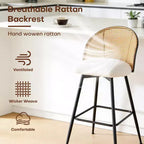 Bekrvio 26 Mid-Century Modern Swivel Bar Stools Set of 2/3/4, Boucle Upholstered Bar Chairs with Rattan Back & Metal Legs for Kitchen Counter