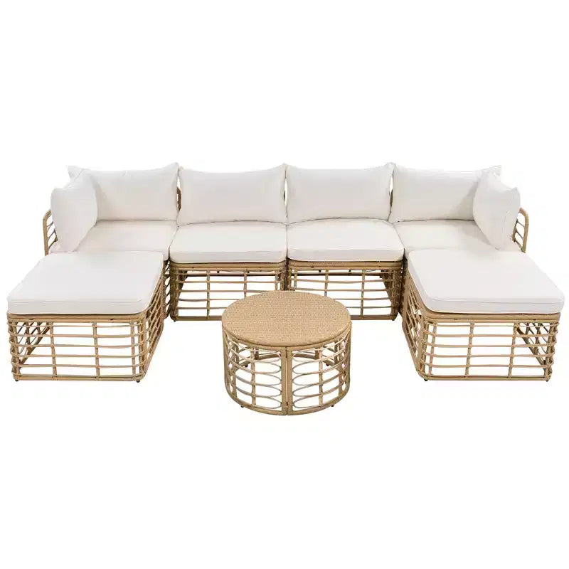 Whisen Weather-Resistant Rattan Outdoor Sectional Sofa Set Patio Couch Set with Thick Cushions and Pillows, Freely Combined Conversation Sets