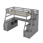 Lit mezzanine simple avec 7 tiroirs, 2 étagères, armoire et bureau pour enfants et adolescents