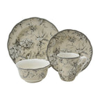Ensemble de vaisselle 16 pièces en porcelaine Adelaide 222 Fifth avec assiettes rondes, bols et tasses, blanc antique