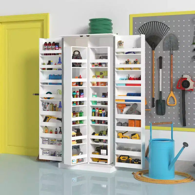 Famapy Garage Storage Cabinet with Rotating Shelves & Door Compartments,Multi-Layer Organizer,Sturdy Construction,for Tools & Garden Supplies
