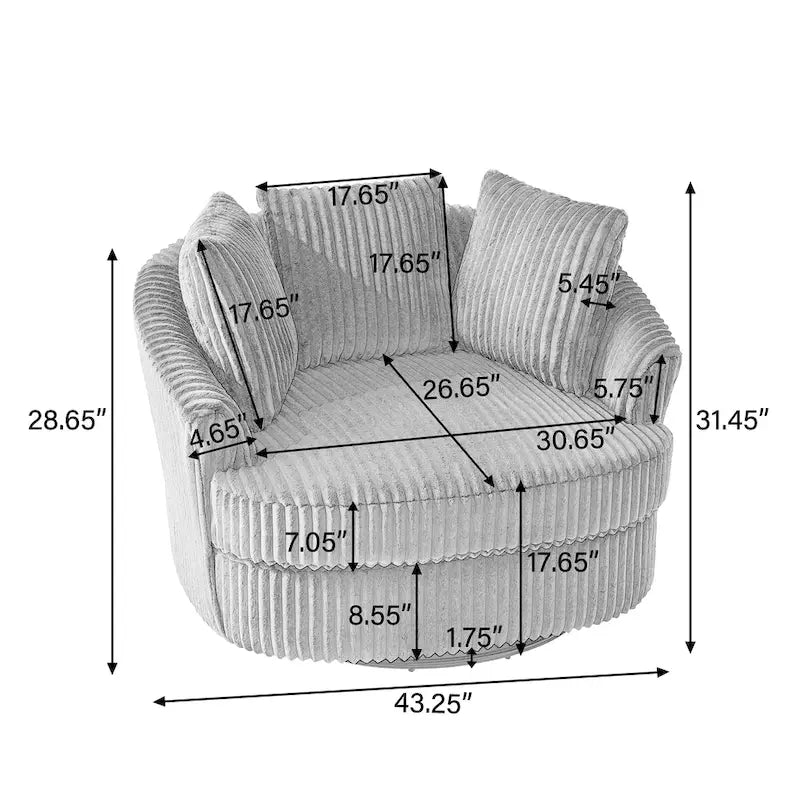 DREAMSIDEA Recessed Arm Slipcovered Swivel Barrel Chair