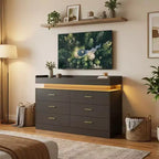 Modern TV Stand with 6 Drawers & LED Lights, Floating Countertop Coffee Bar for Living Room Entertainment Center