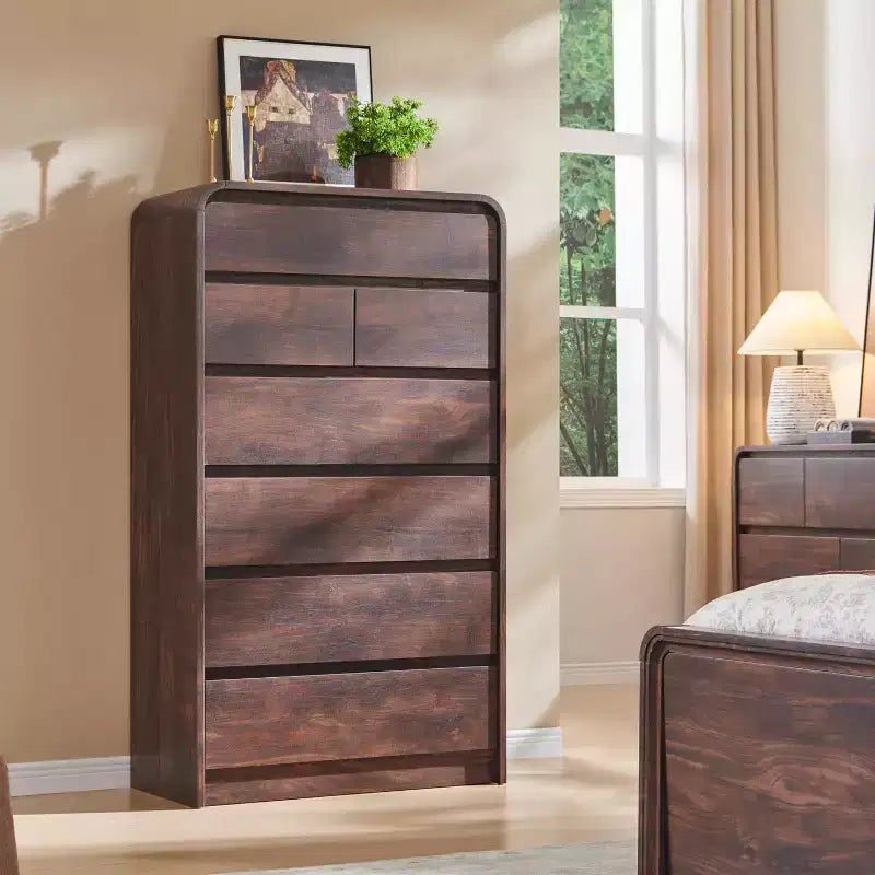Commode à 7 tiroirs pour chambre à coucher, commode et chiffonnier modernes au design incurvé, commode en bois pour salon