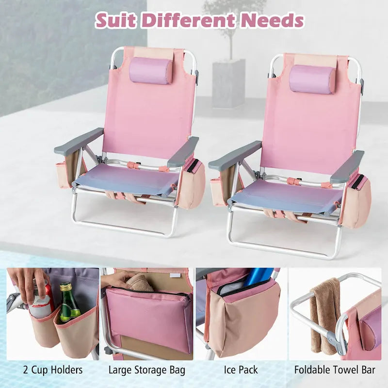 Costway 4-Pack Folding Backpack Beach Chair 5-Position Outdoor - See Details