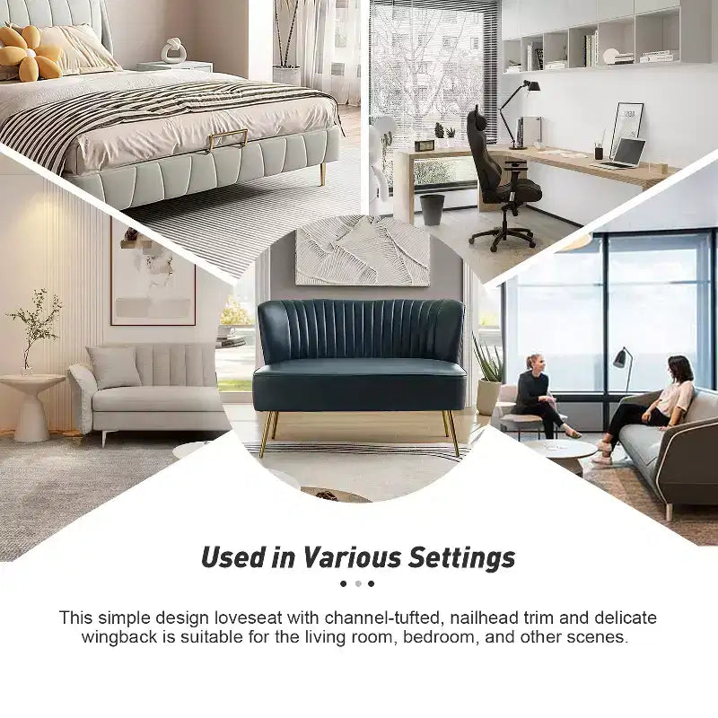 47 Contemporary Wingback Loveseat, Armless 2-Seater Sofa with Metal Legs for Living Room or Bedroom