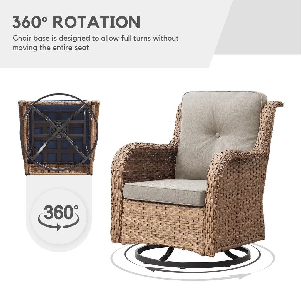 Gymojoy Outdoor Wicker Rocking Lounge Chairs with Swivel Base (Set of 2)