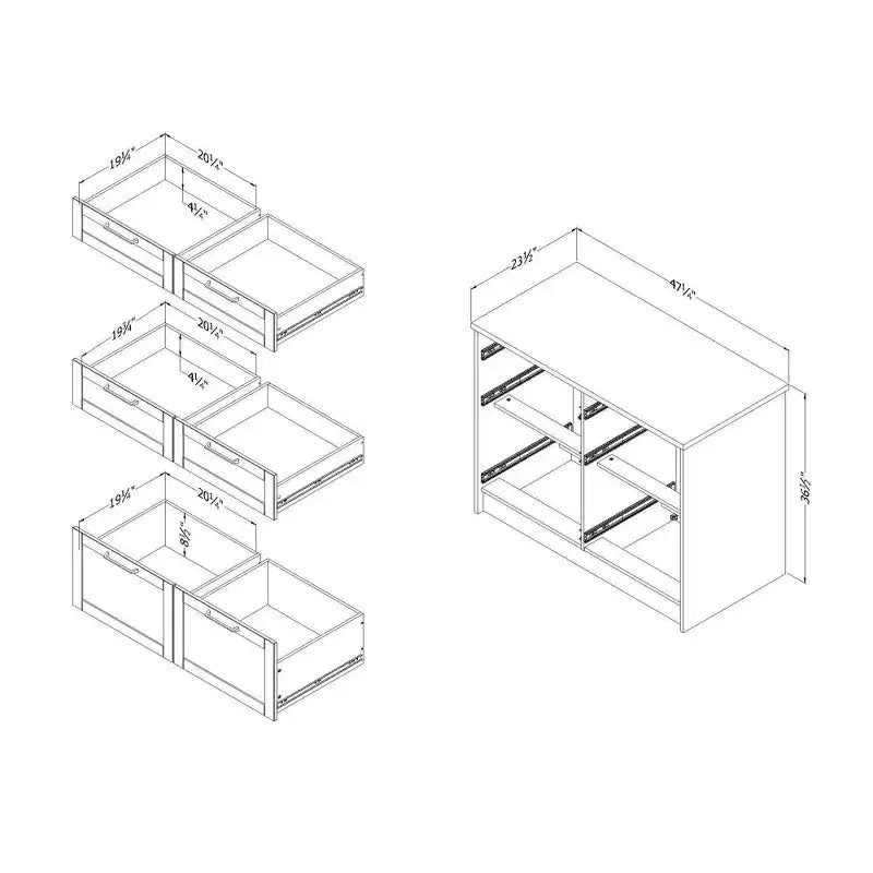 6-Drawer Kitchen Island – Farmhouse Style, White & Maple Nutmeg, 47.25W