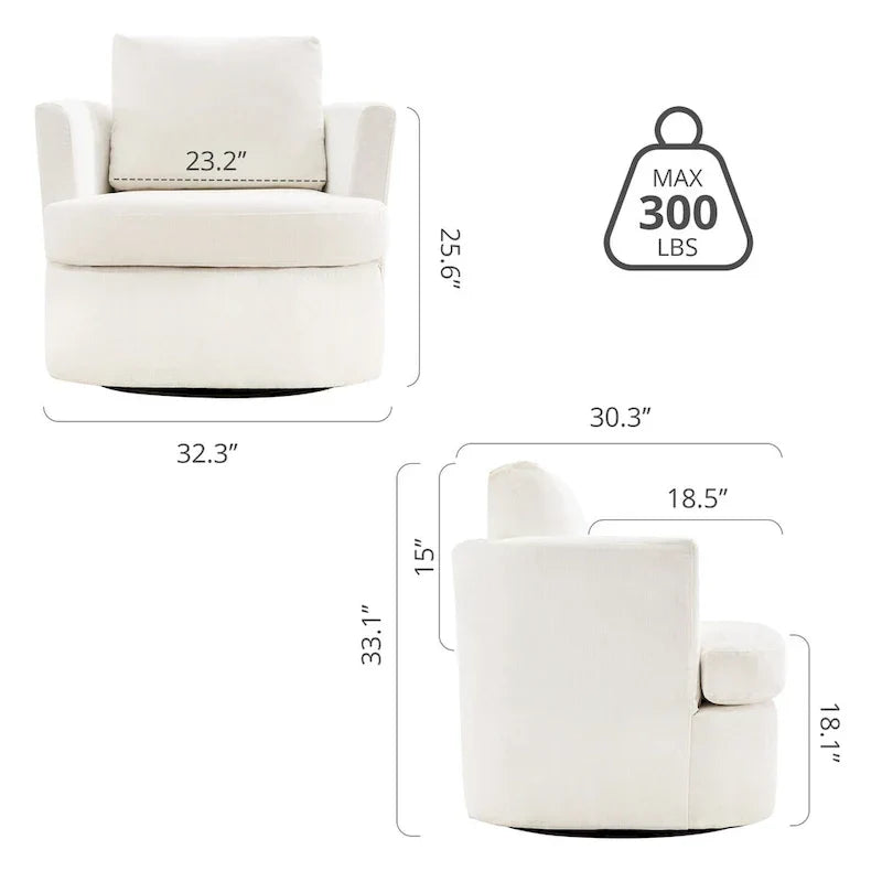 Modern Chenille Upholstered Swivel Accent Barrel Chair Set Modern Swivel Armchair for Living Room