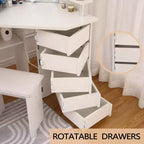 Corner Makeup Vanity Desk with Lights, Dressing Table with Power Outlet and Rotating Drawers for Bedroom