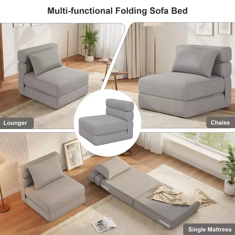 Folding Sofa Bed Chair with Pillow  Convertible Futon with Memory Foam & Removable Linen Cover for Lounge or Guest Room