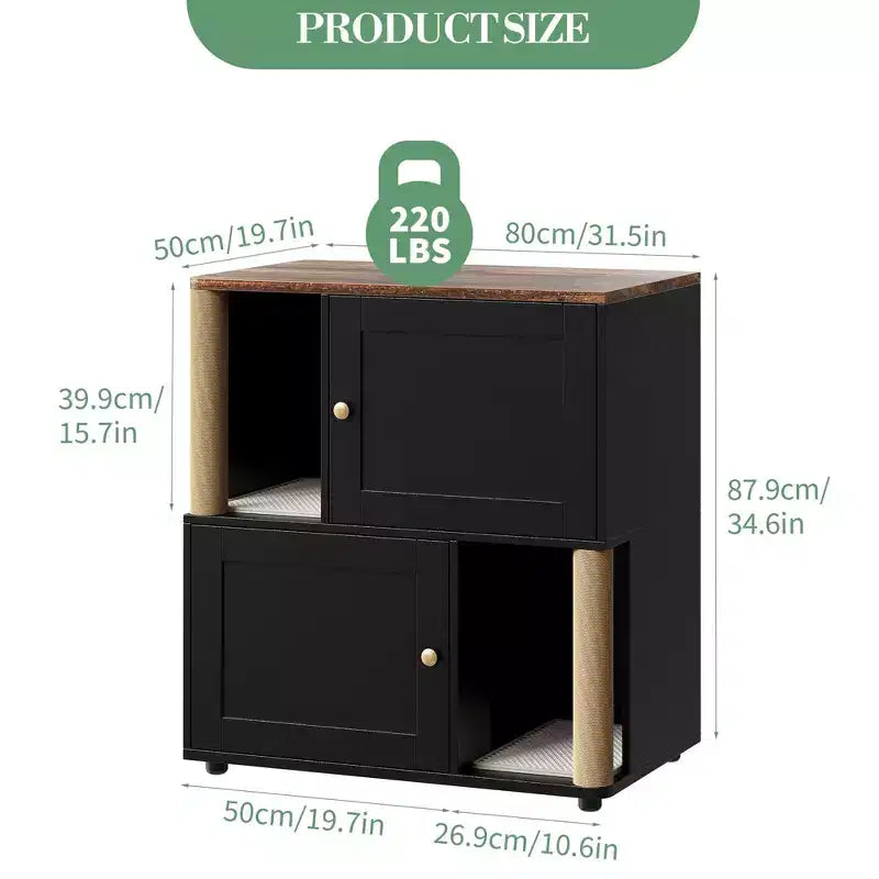 Double Cat Litter Box Enclosure for 2 Cats  Hidden Dual Litter Cabinet, Mark Mats & Sisal Post, Dog-Proof Modern End Table, Large Storage Cat House