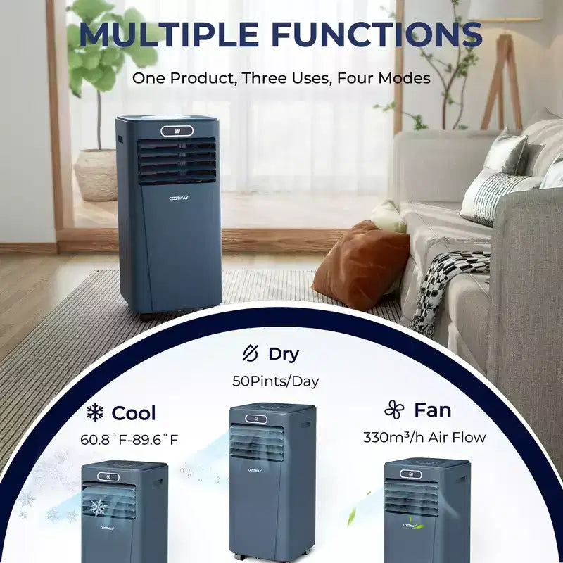 Costway 5000 BTU (8000BTU ASHRAE) Portable Air Conditioner with Remote Control 3-in-1 Air Cooler w/ Drying