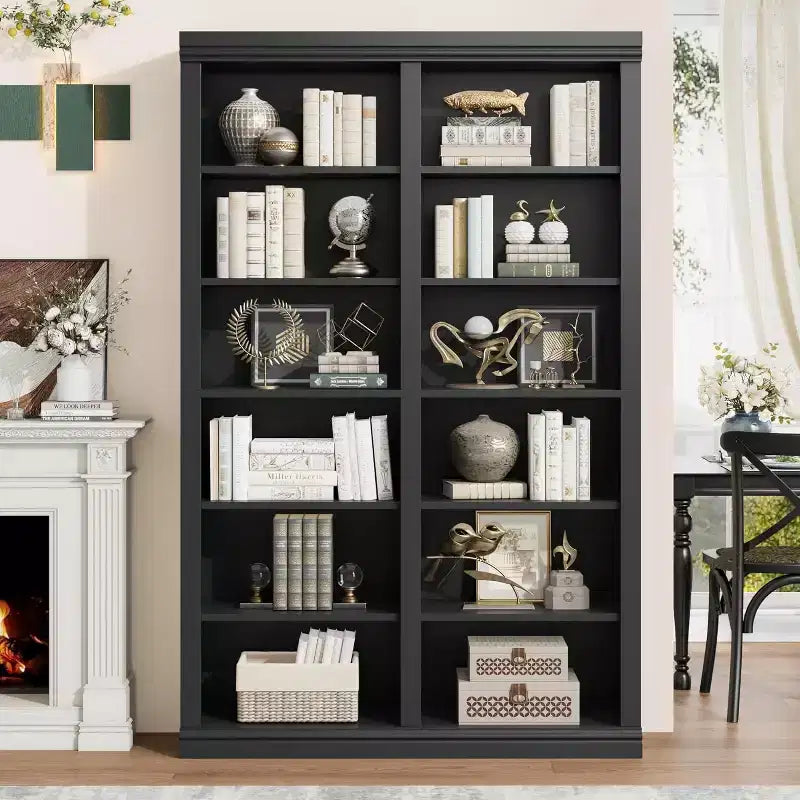 74.5 High Bookshelf With 2 Rows of Storage Space, 6-Layer Double-Width Bookshelf, Spacious Freestanding Bookcase for Living Room, Office, Library