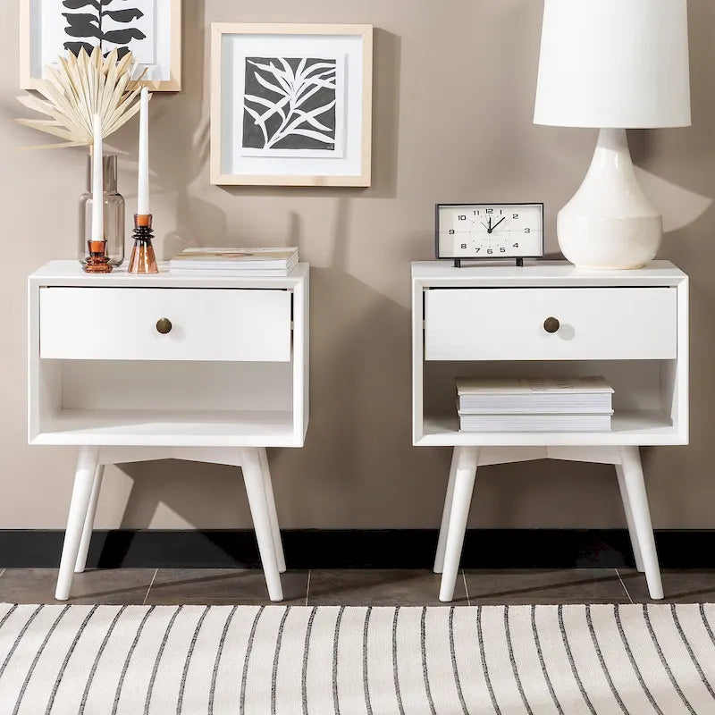 Set of 2 Mid-Century Solid Wood Nightstands with 1 Drawer, Bedroom Side Tables