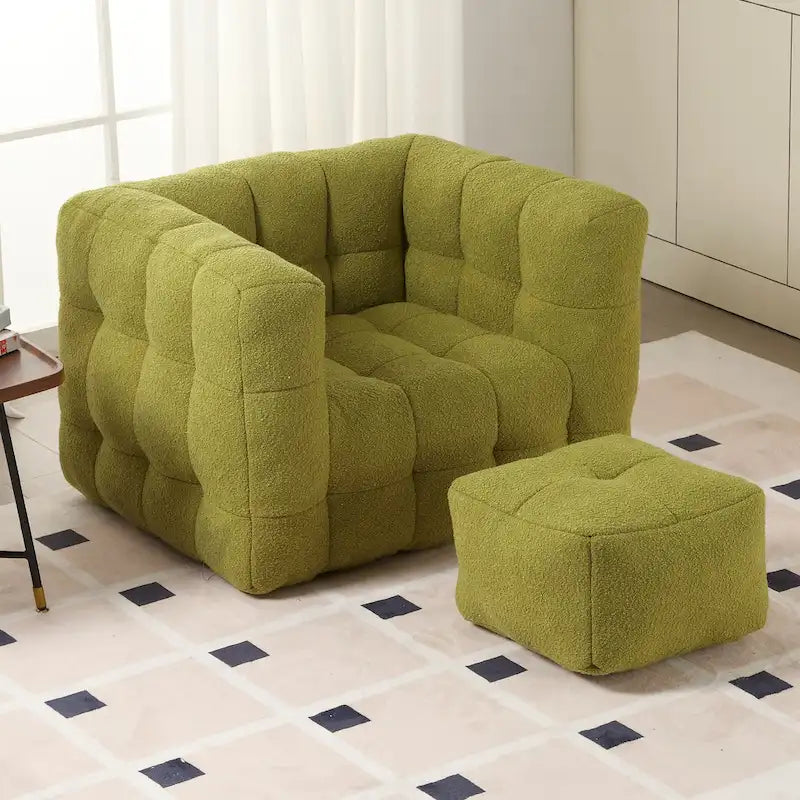 HOMEFUN Fauteuil d'appoint moderne capitonné en tissu bouclé avec ottoman