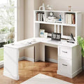 Zevemomo 60 L Shaped Desk with Hutch and Drawers, Corner Computer Desk with Open Storage Shelves,for Home Office or Bedroom, Modern white