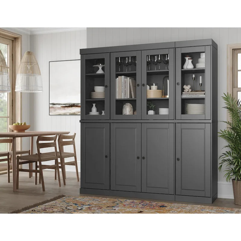 100% Solid Wood Kitchen China Pantry Buffet with Glass or Solid Wood Doors and 2-Drawer Kit 65 x 71.5