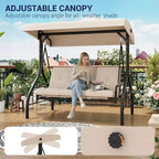 2-in-1 Convertible 3-Seat Outdoor Swing Chair with Adjustable Canopy,Patio Swing Bed with Stand,Thick Cushions&Cup Holders,for Backyard,Garden,Porch