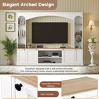 Whisen 91 Media Console, Arched Entertainment Center Wall Unit, Farmhouse TV Stand with Bookshelf, Wood Grain for TVs Up to 70