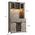 72 Inch Farmhouse Coffee Bar Cabinet with Wine Glass Rack, Large Kitchen Hutch with 3 Drawers and Sliding Barn Door, Tall Storage Cabinet for Home Bar