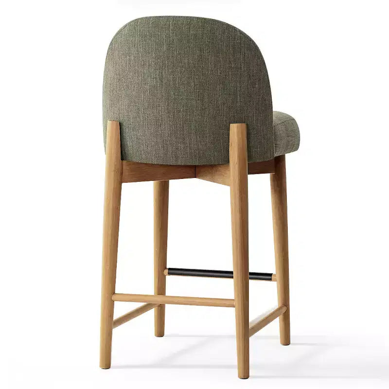 Lot de 2 tabourets de bar modernes hauteur comptoir, 26 po, chaises rembourrées en lin pour îlot de cuisine avec pieds en bois massif et dossier incurvé - Panipeachy