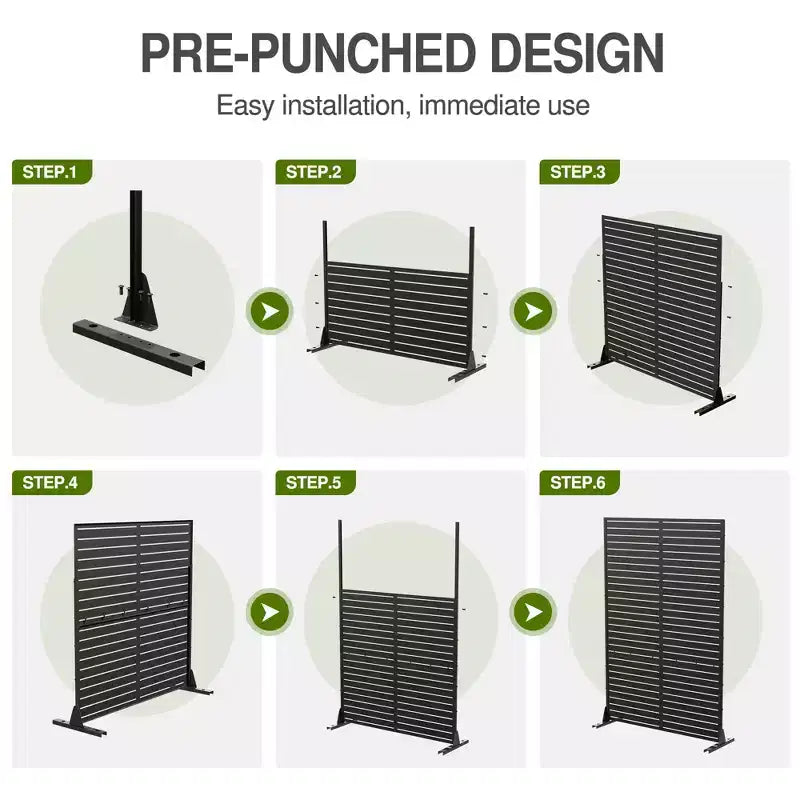 72H Room Divider Rectangle Galvanized Metal Frame Freestanding Privacy Screen Garden Fence Patio White