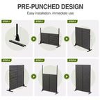 72H Room Divider Rectangle Galvanized Metal Frame Freestanding Privacy Screen Garden Fence Patio White