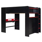Luxystar Full Size Loft Bed With Lighted Adjustable Desk, Open Wardrobe and Bookcase