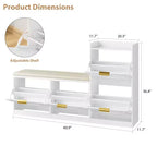 Farmhouse Shoe Cabinet with Bench, 4 Flip Drawers Entryway Shoe Storage Organizer with Comfort Cushioned Seat, Freestanding Shoe Rack Bench
