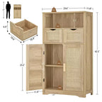 Rattan Storage Cabinet with 2 Drawers & Adjustable Shelves for Kitchen/Home