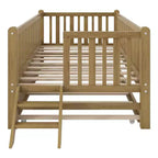 Whisen Twin Size Wood Platform Bed with Guardrail and 2 Drawers