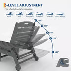 Lot de 2 chaises longues pliantes réglables 5 positions en PEHD, transats d'extérieur avec porte-gobelet, roulettes, accoudoirs, résine durable