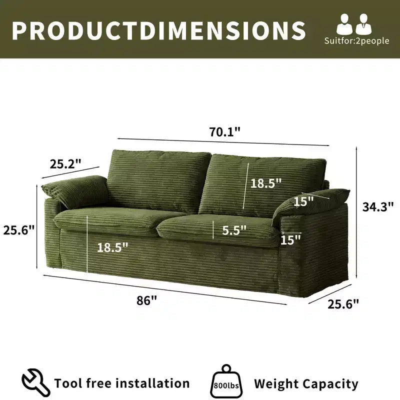 Dyonery 86 Cloud Loveseat Sofa, Deep Seat & Wide Armrest Pillows, Sturdy Frame, Breathable Ergonomic Design
